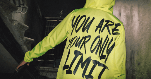 print on demand jacket for artists with a text print that says you are your only limit