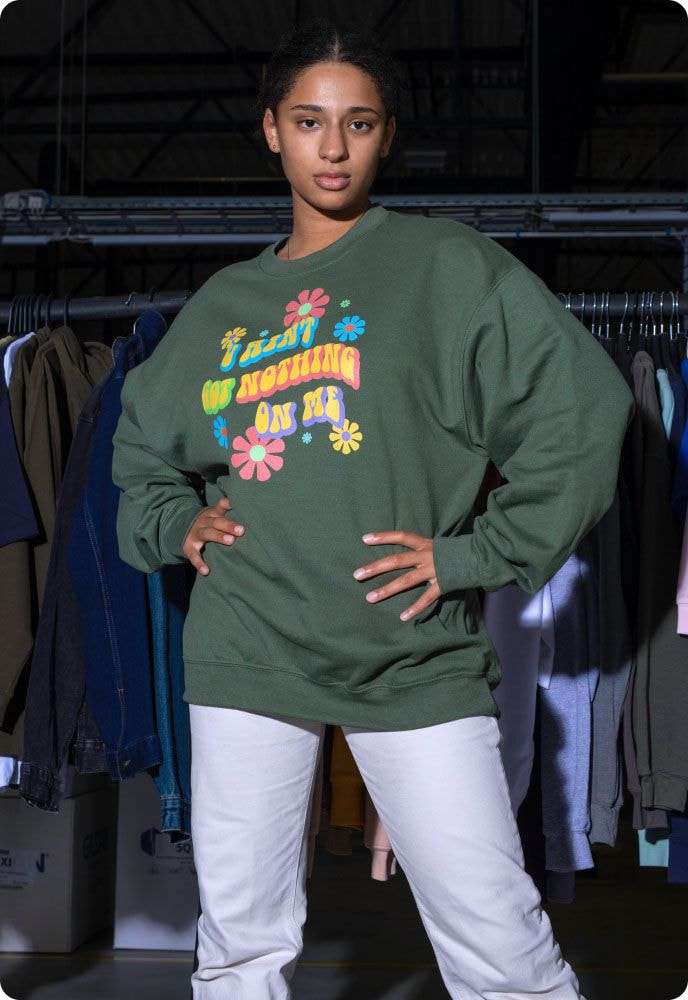 woman with custom sweatshirt